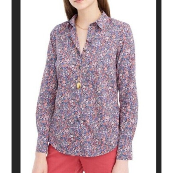 J Crew Liberty Art Fabrics Floral Perfect Shirt Women 8 Multicolor Cottage - Picture 2 of 13